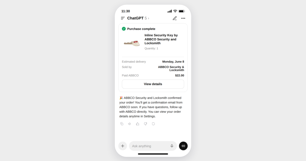 abbco inline security key chatgpt purchase made via chatgpt app